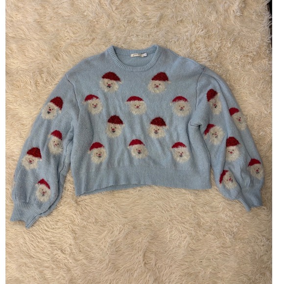 Judson & Co. Sweaters - Judson & Co. Light Blue Santa Sweater w/ Puffy sleeves Christmas Knit Large
